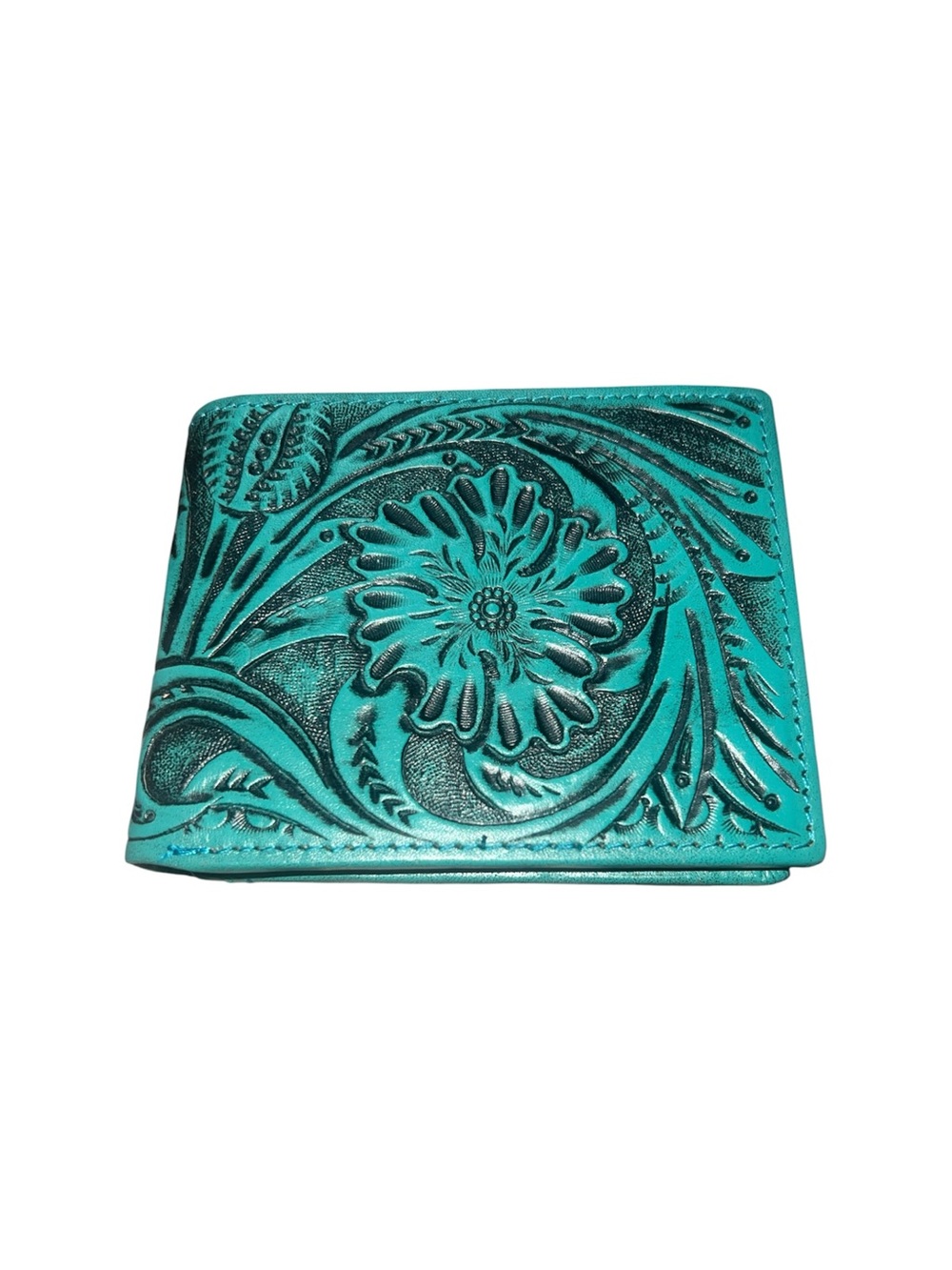 Turquoise Floral Tooled Leather Men’s Wallet